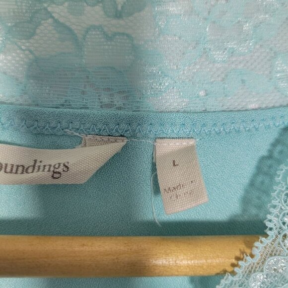 Soft Surroundings Women's Claudia Teal Dust Lace Pebbled Crepe Blouse Size L - Picture 4 of 14